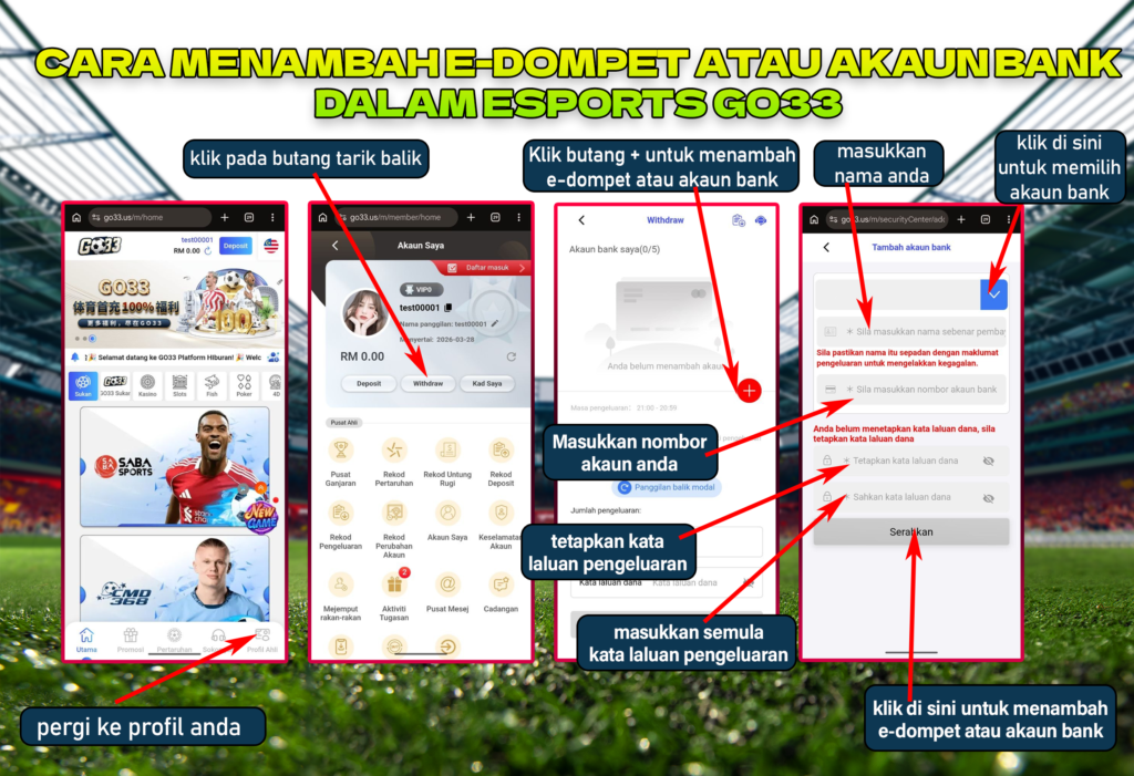 How to ad bank account in go33 app